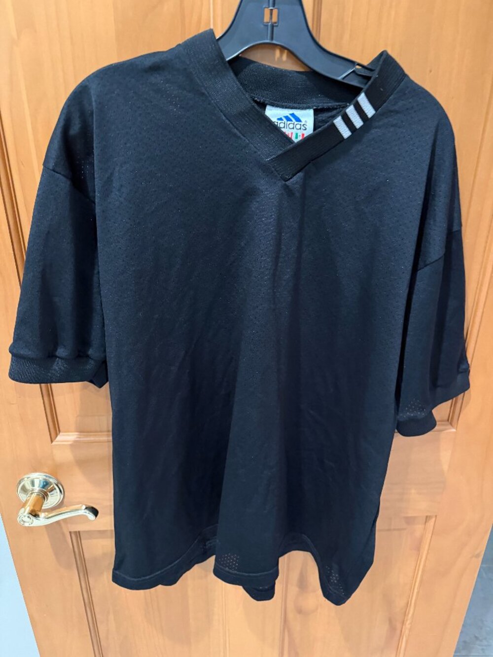 Adidas V-Neck Tee Black with Adidas Logo - Mens - Large